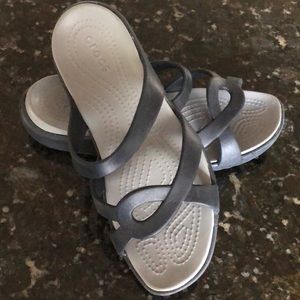 Crocks Sandals slides. Size 8 Black and Gray.